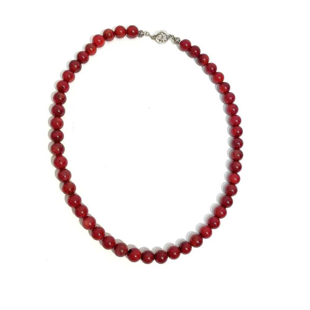 Natural Red Coral Round Beads Necklace 16 inches - Picture 3 of 4